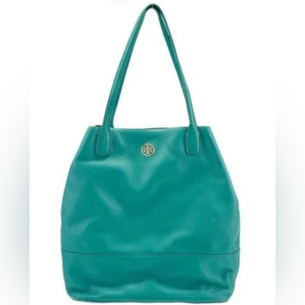 Tory Burch Teal Leather Tote Bag